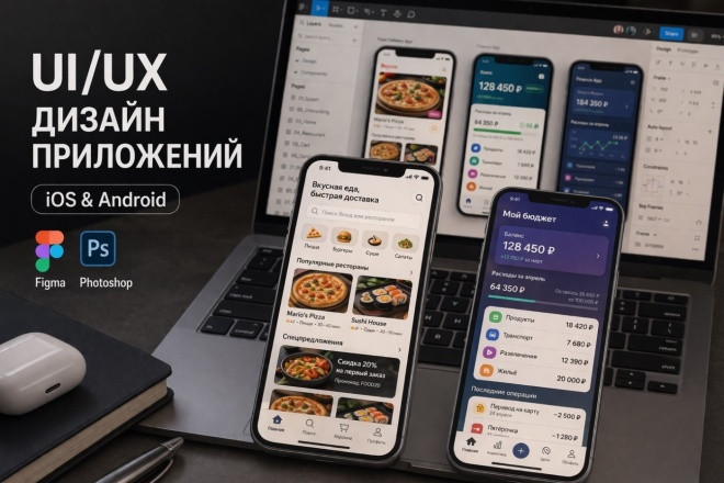 Разработка современного дизайна для веб-сайта, мобильного приложения