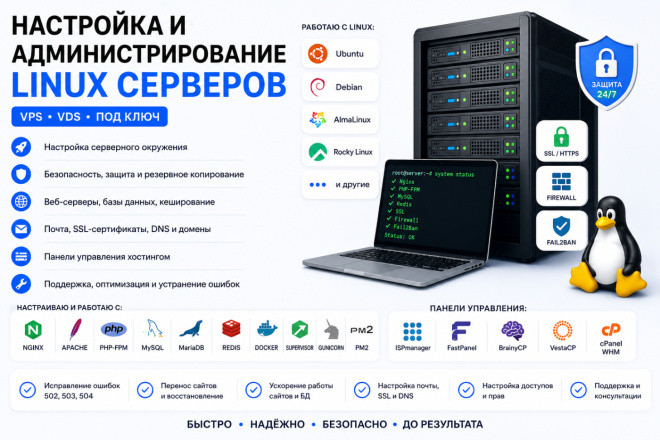 Настройка и администрирование Linux серверов VPS VDS под ключ