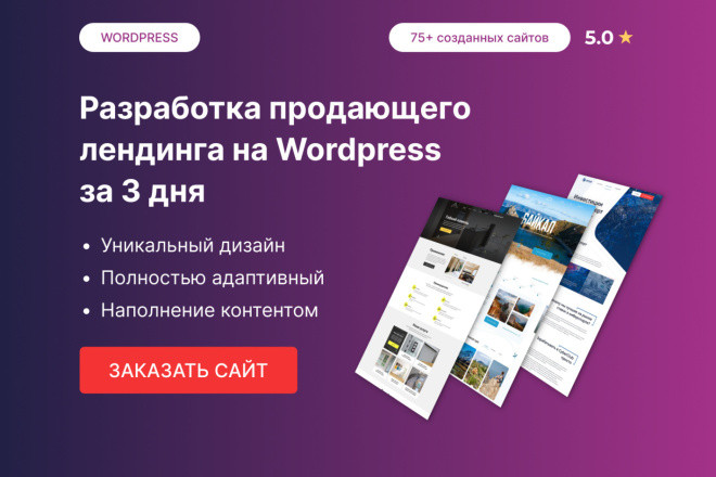 Создам Landing одностраничный сайт на WordPress с уникальным дизайном