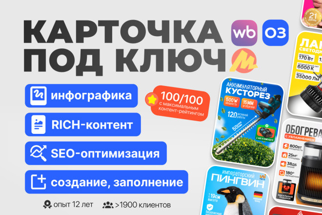 Карточка под ключ для ОЗОН: описание, SEO, инфографики, РИЧ OZON 2026