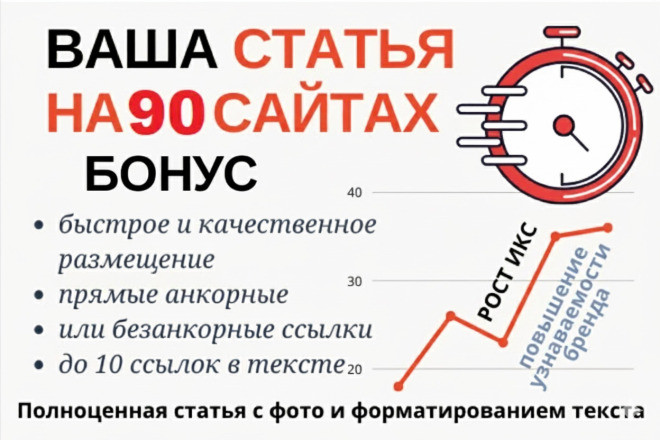 Размещение пресс-релизов и статей на 90 сайтах + бонус