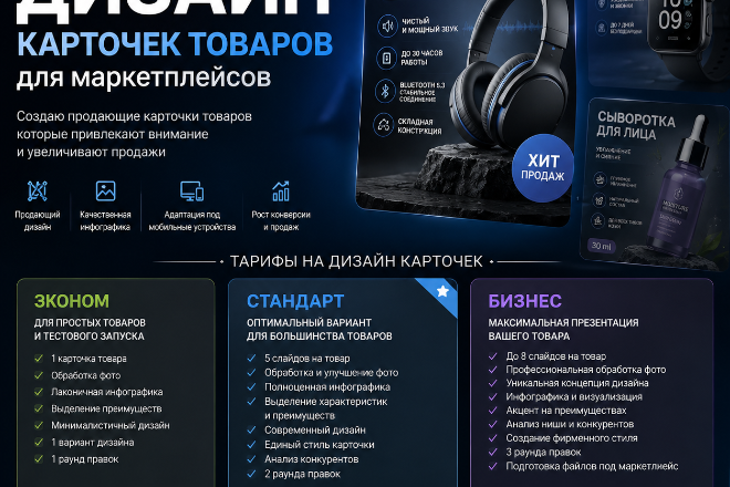 Дизайн карточек для ОЗОН. 
Стоимость-500₽. СКИДКА 50%