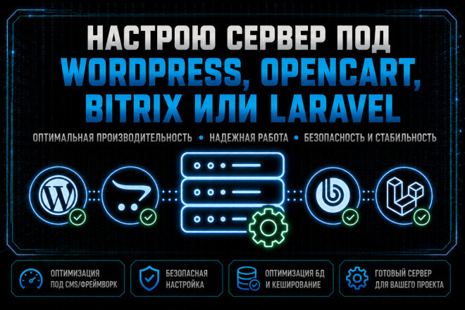 Настрою сервер под WordPress, OpenCart, Bitrix или Laravel