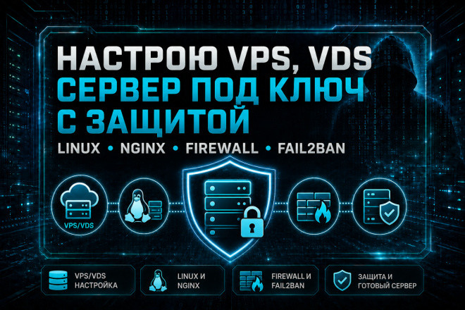 Настрою VPS, VDS сервер под ключ с защитой