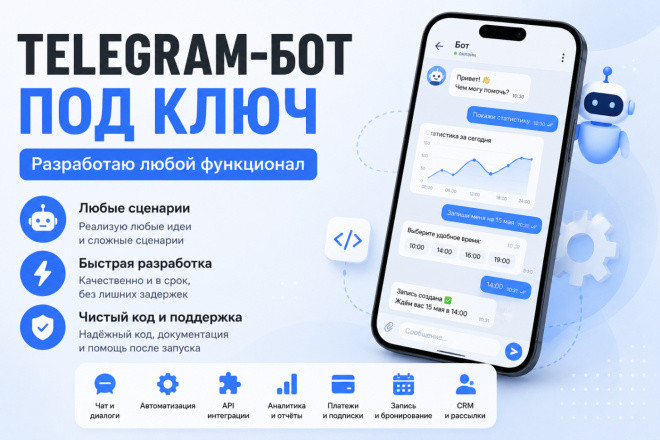 Telegram-бот под ключ: разработаю любой функционал